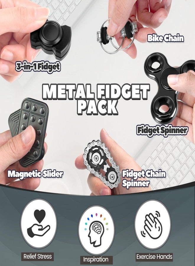 Chilvil Valentines Day Gifts for Him 5 Pcs Fidget Toys Adults & Teen Metal Fidgets Spinner Magnetic Slider Cool Gadgets Office Desk Toy Stress Relief Sensory Items for Autism ADHD Anxiety Gift for Teen Boys - Image 3